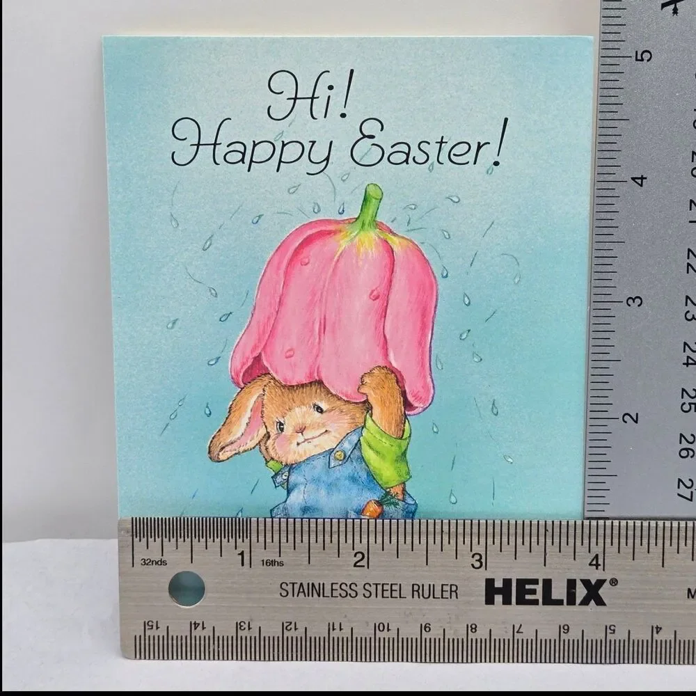 7 Unused Vintage AGC Easter Greeting Cards Dressed Bunny Overalls Tulip Umbrella